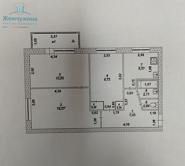 3-к квартира, 51 кв.м.