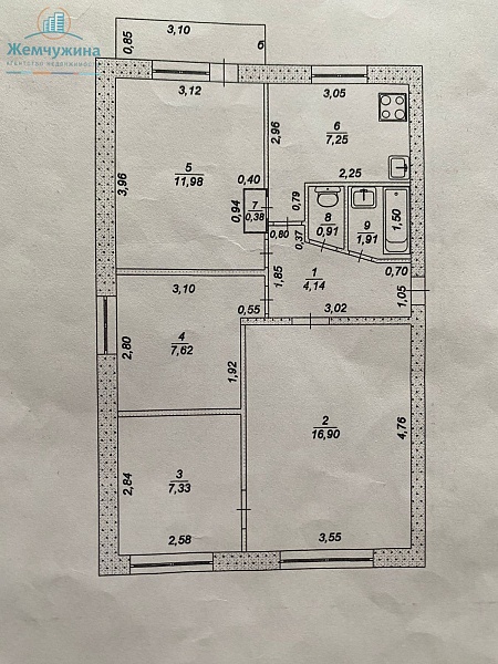 4-к квартира, 58 кв.м.