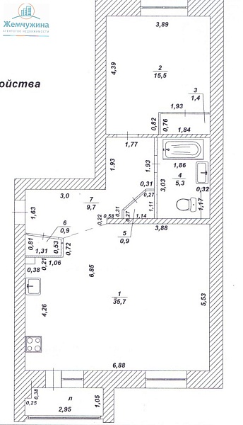 2-к квартира, 70 кв.м.