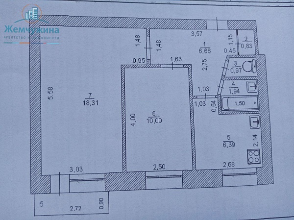 2-к квартира, 45 кв.м.