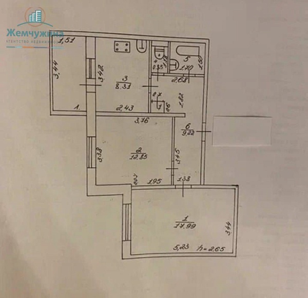 2-к квартира, 52 кв.м.