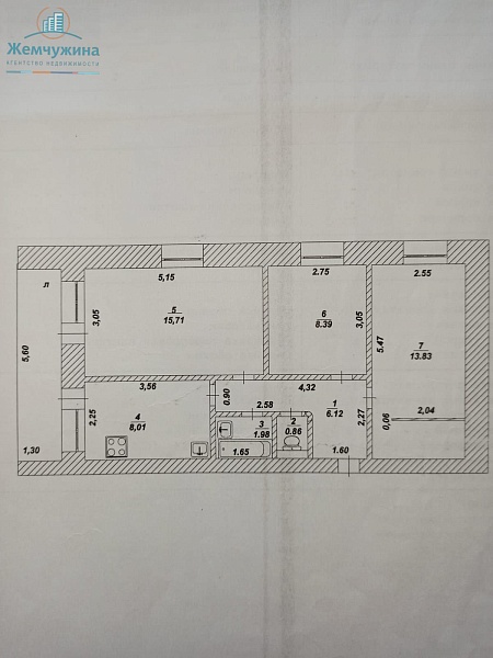 3-к квартира, 55 кв.м.