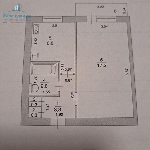 1-к квартира, 30 кв.м.