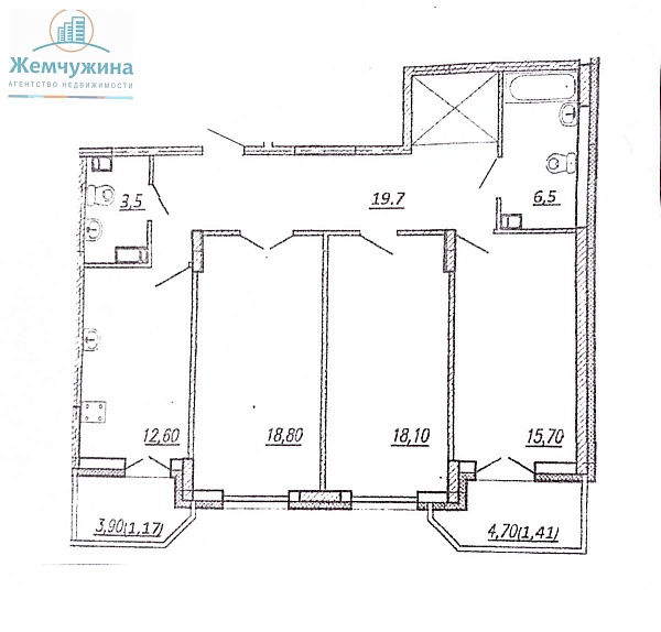 3-к квартира, 96 кв.м.