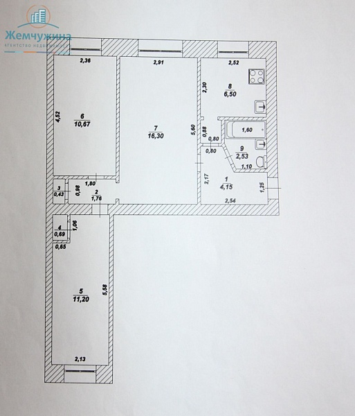 3-к квартира, 54 кв.м.