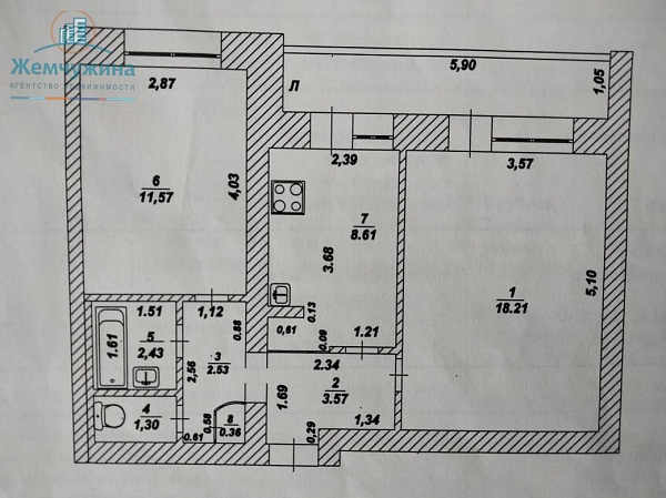 2-к квартира, 50 кв.м.